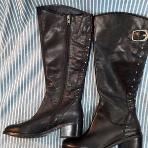 Arturo Chiang Billie2 Black Leather Riding Boots Womens Size 6M Metal Grommets